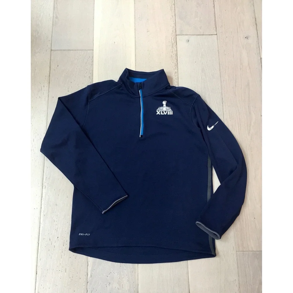 Nike Mens Super Bowl XLVIII Dri-FIT Quarter Zip Pullover Navy Medium Seahawks